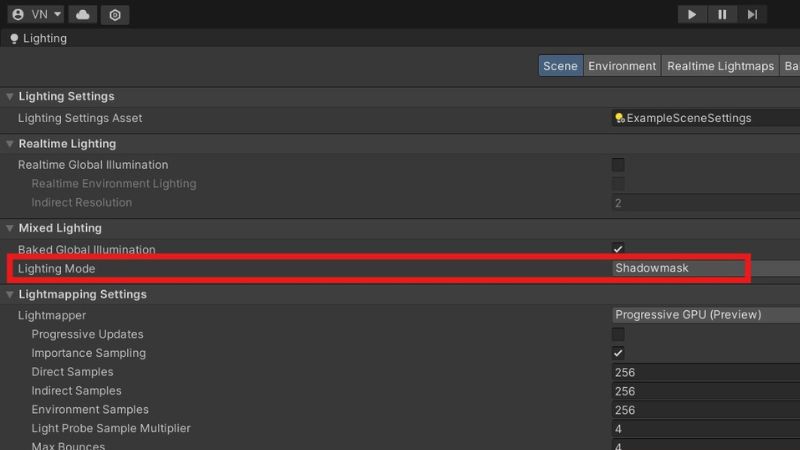 The Lighting Mode dropdown in Unity's Lighting window.