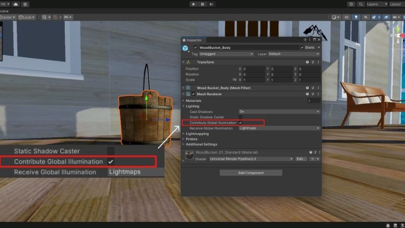 The 'Contribute Global Illumination' checkbox in Unity.