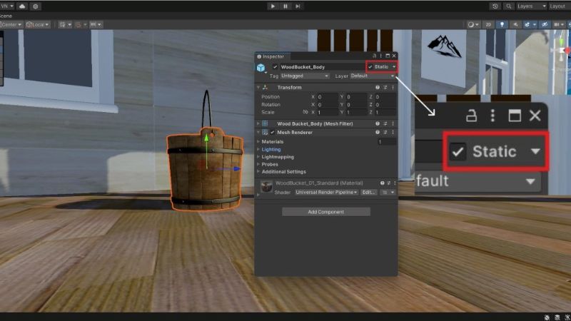 The 'Static' checkbox in Unity.