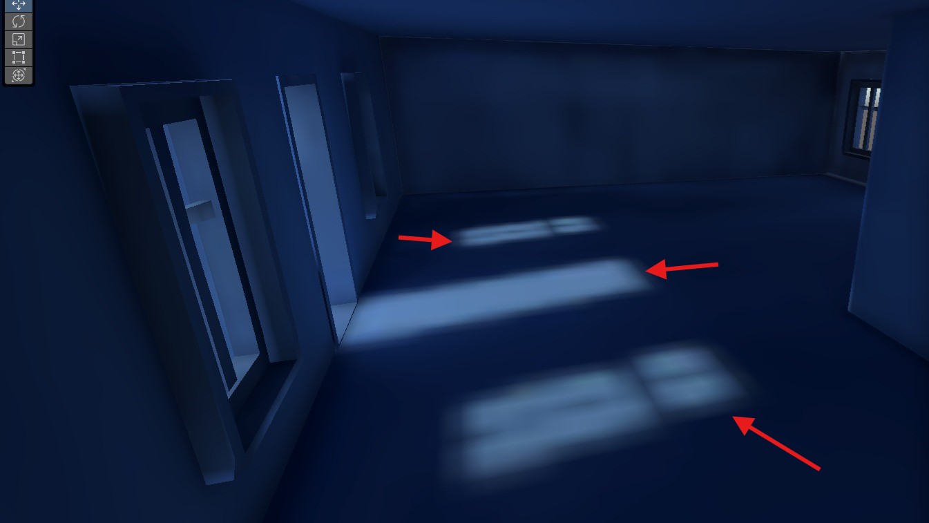 Dark interior of a blue house in Unity.