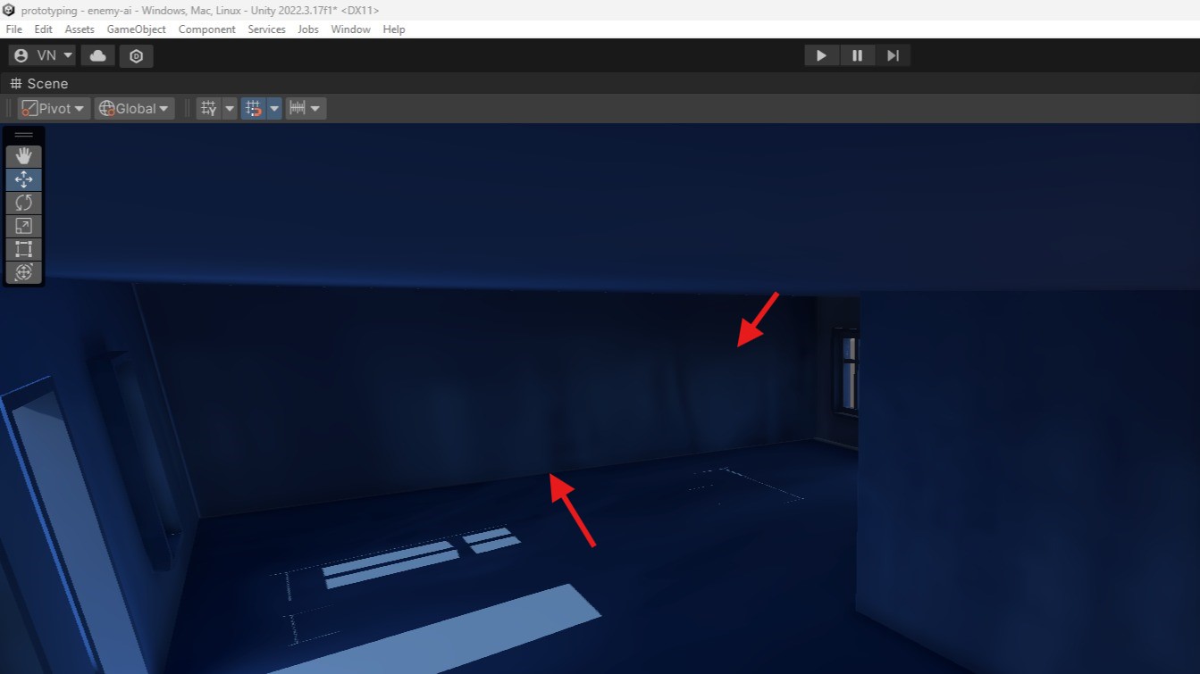 Dark blue house interior in Unity.